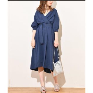 ナチュラルクチュール(natural couture)のnatural couture カシュクールワンピース ネイビー(ひざ丈ワンピース)