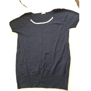 アストリアオディール(ASTORIA ODIER)のビジュー付紺色カットソー(カットソー(半袖/袖なし))