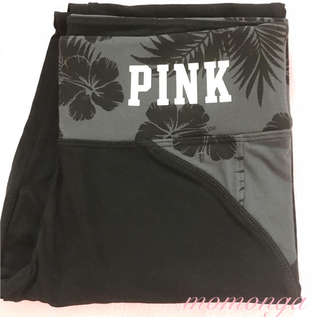 Victoria's Secret(ヴィクトリアズシークレット)の新品 ヴィクトリアシークレット PINK ハイビスカス リーフ レギンス 黒 S レディースのレッグウェア(レギンス/スパッツ)の商品写真