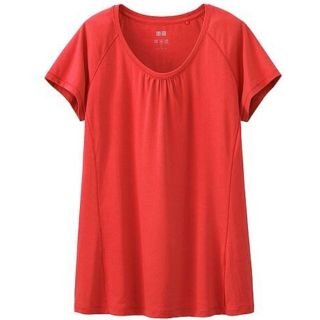 ユニクロ(UNIQLO)のUNIQLO エアリズム ギャザークルーネックTシャツ L(Tシャツ(半袖/袖なし))