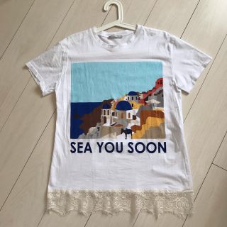 ザラ(ZARA)の☆ZARA レース付きプリントTシャツ Sサイズ☆(Tシャツ(半袖/袖なし))