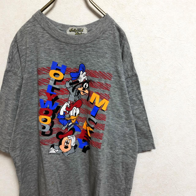 Disney(ディズニー)の【90s】disney イラスト プリントTシャツ メンズ  L グレー 古着 メンズのトップス(Tシャツ/カットソー(半袖/袖なし))の商品写真