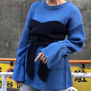 アメリヴィンテージ(Ameri VINTAGE)のAmeri CORSET DOCKING KNIT ブルー(ニット/セーター)