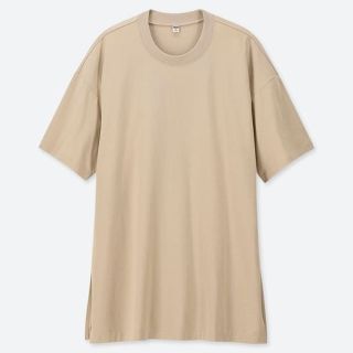 ユニクロ(UNIQLO)のUNIQLO コットンオーバーサイズチュニック ベージュ XL(Tシャツ(半袖/袖なし))