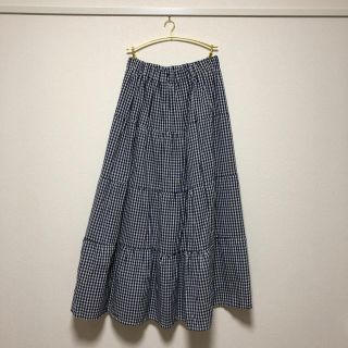 ロキエ(Lochie)の韓国 スカート チェック ロングスカート ネイビー 紺 ブルー 青 (ロングスカート)