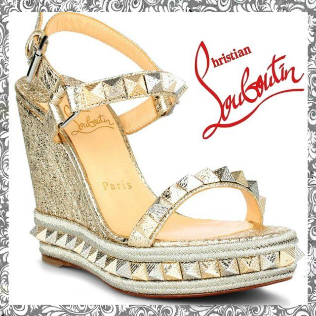 カーフレザーヒール高さChristian Louboutin ☆ Pyraclou サンダル　新品