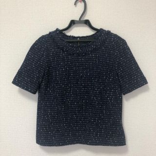 デミルクスビームス(Demi-Luxe BEAMS)の【 美品 】Demi-luxe BEAMSトップス ツイード 38 ブルー(シャツ/ブラウス(半袖/袖なし))