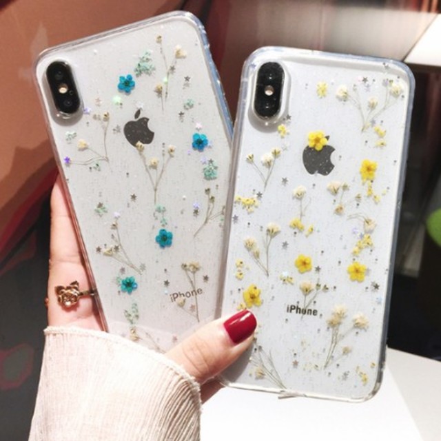 iPhoneケース ハンドメイド 花柄 ブルー 6s/7/8/x/xs/xrの通販 by comcom'shop｜ラクマ