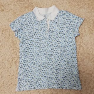 ユニクロ(UNIQLO)のポロシャツ トップス M ユニクロ 花柄 ブルー(ポロシャツ)