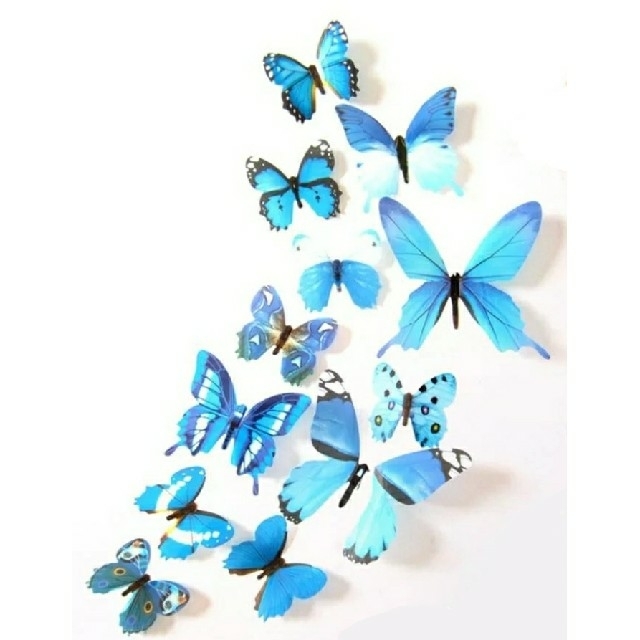 3D バタフライ 蝶 ウォール ステッカー ブルー 12枚入り 立体 壁 シール