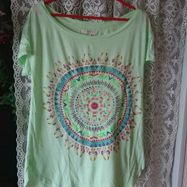 ZARA(ザラ)のRam様専用ザラ プリントTシャツ ライトグリーン ボタニカル メンズのトップス(Tシャツ/カットソー(半袖/袖なし))の商品写真