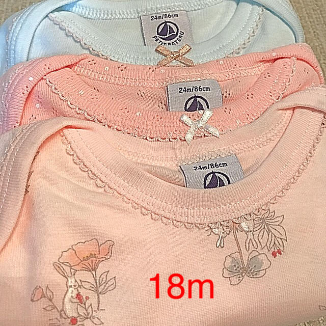 PETIT BATEAU(プチバトー)のプチバトー 19SS プリント&カラー半袖ボディ3枚組 18m キッズ/ベビー/マタニティのベビー服(~85cm)(肌着/下着)の商品写真