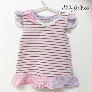 ♡ボーダーワンピース♡紫×パステルピンク♡80-90cm♡(ワンピース)