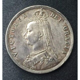 【希少トーン】1887 イギリス ビクトリア ハーフクラウン 銀貨!(貨幣)