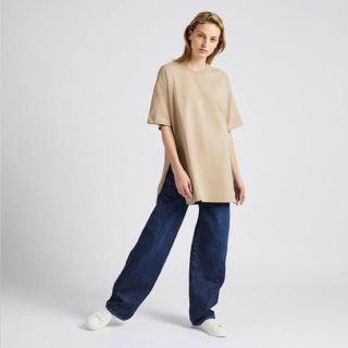 ユニクロ(UNIQLO)の新品 ユニクロ コットンオーバーサイズチュニック ベージュ 大きいサイズ(Tシャツ(半袖/袖なし))