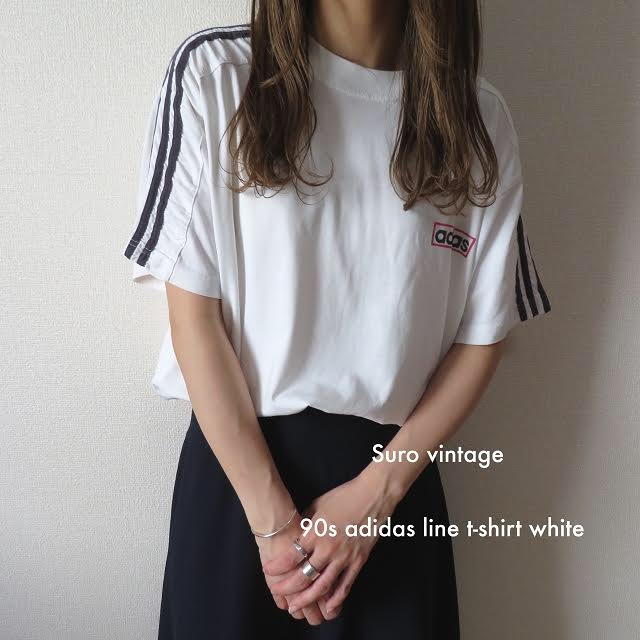 90s adidas トレフォイル ライン tシャツ 白  レディース