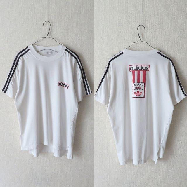 adidas(アディダス)の90s adidas トレフォイル ライン tシャツ 白 古着 レディース  レディースのトップス(Tシャツ(半袖/袖なし))の商品写真