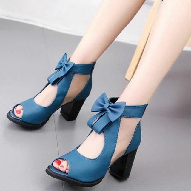ブルー☆35☆22.5cm☆パンプス レディース リボン シースルー a42☆ レディースの靴/シューズ(ハイヒール/パンプス)の商品写真