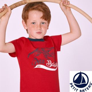 プチバトー(PETIT BATEAU)の【新品】プチバトー 5ans ライトコットンプリント半袖Tシャツ レッド(Tシャツ/カットソー)