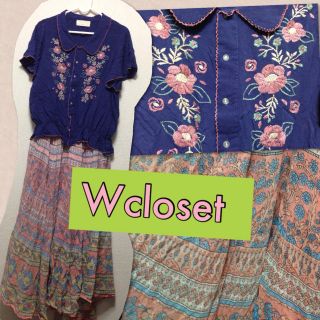 ダブルクローゼット(w closet)のWcloset刺繍ブラウス＋花柄ガウチョ(シャツ/ブラウス(半袖/袖なし))