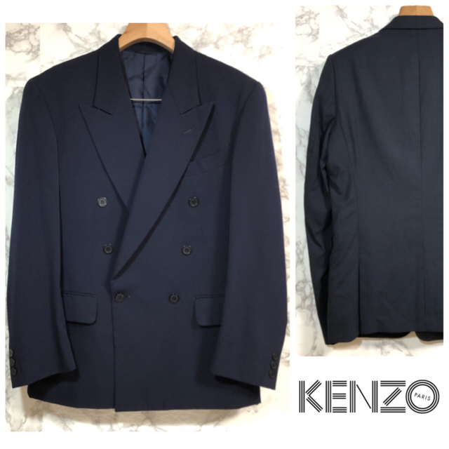 【極美品】KENZO ブレザー テーラードジャケット ダブル ネイビー 肩パッド | フリマアプリ ラクマ
