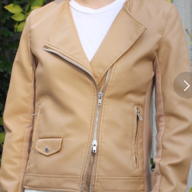 フラップポケットエコレザーライダースジャケット レディースのジャケット/アウター(ライダースジャケット)の商品写真