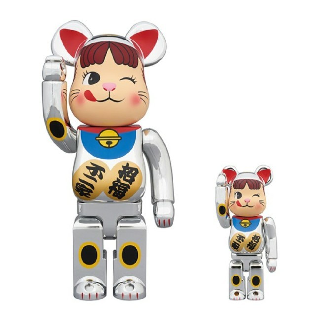 不二家(フジヤ)の新品 BE@RBRICK 招き猫 ペコちゃん 銀メッキ 100％ ＆ 400％  エンタメ/ホビーのフィギュア(その他)の商品写真