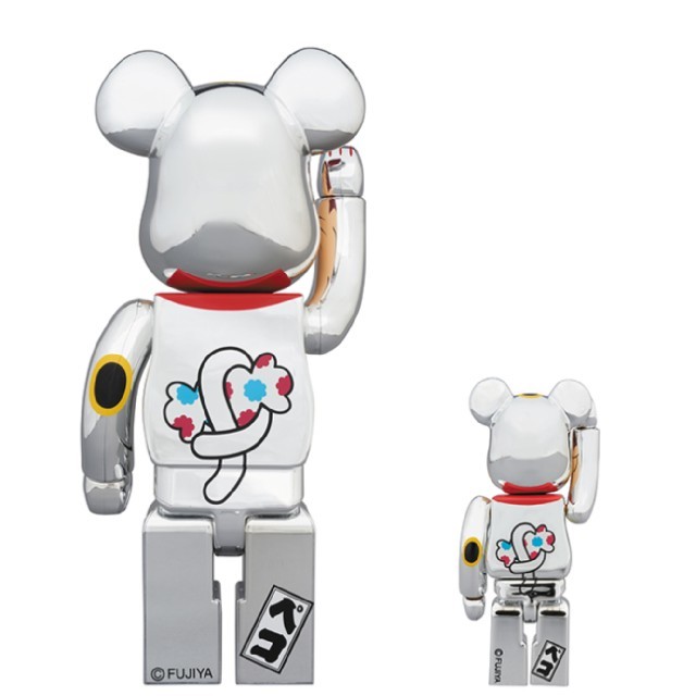 不二家(フジヤ)の新品 BE@RBRICK 招き猫 ペコちゃん 銀メッキ 100％ ＆ 400％  エンタメ/ホビーのフィギュア(その他)の商品写真