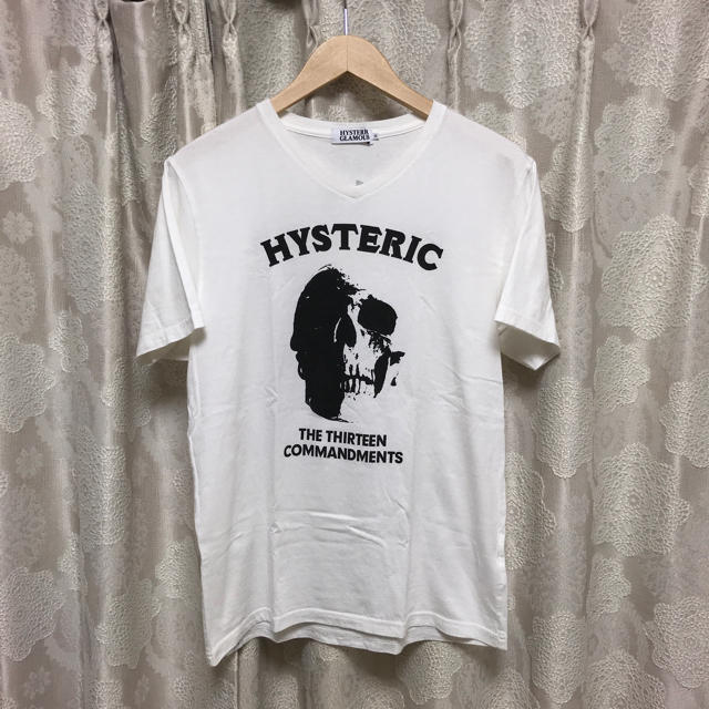 HYSTERIC GLAMOUR(ヒステリックグラマー)のHYSTERIC GLAMOUR スカル Vネック 半袖 Tシャツ M ホワイト メンズのトップス(Tシャツ/カットソー(半袖/袖なし))の商品写真