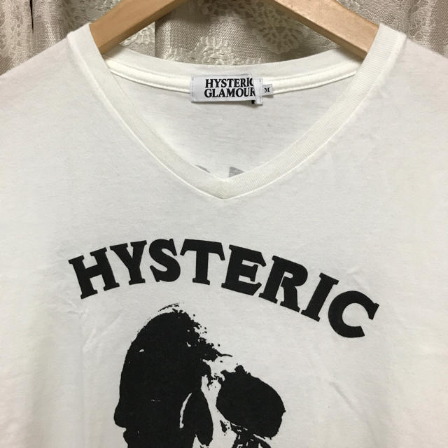 HYSTERIC GLAMOUR(ヒステリックグラマー)のHYSTERIC GLAMOUR スカル Vネック 半袖 Tシャツ M ホワイト メンズのトップス(Tシャツ/カットソー(半袖/袖なし))の商品写真