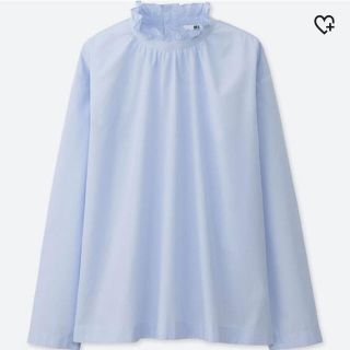 ユニクロ(UNIQLO)のコットンドビーラッフルブラウス ライトブルー UNIQLO(シャツ/ブラウス(長袖/七分))