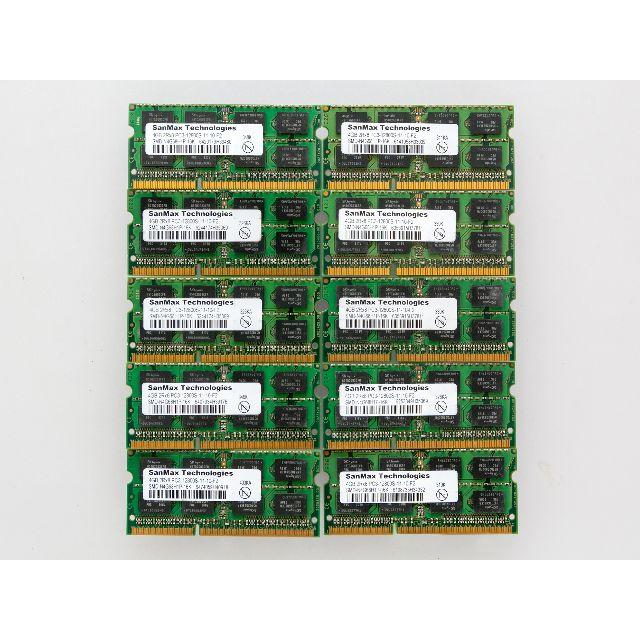 驚きの値段で 20枚セット ノートパソコン用メモリ PC3-12800S 4GB SanMax PCパーツ