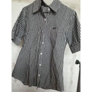 ユナイテッドアローズグリーンレーベルリラクシング(UNITED ARROWS green label relaxing)のストライプシャツ 黒(シャツ/ブラウス(半袖/袖なし))