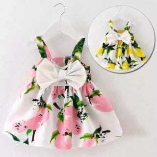 売り切り値下げ!!【新品】ビックリボンワンピース♡フルーツ柄♡ピンク♡イエロー(ワンピース)