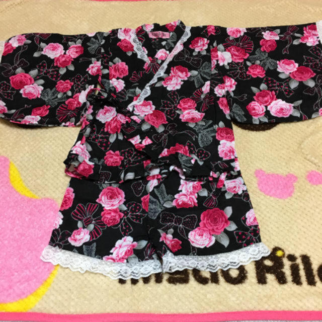 黒×ピンク甚平90 キッズ/ベビー/マタニティのキッズ服女の子用(90cm~)(甚平/浴衣)の商品写真