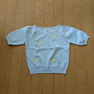 トランテアンソンドゥモード(31 Sons de mode)の【美品】★31 Sons de mode★花柄刺繍 半袖 ニット 36(カットソー(半袖/袖なし))