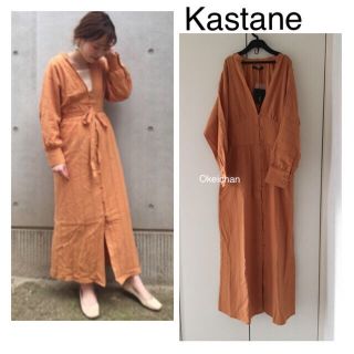 カスタネ(Kastane)の新品タグ付き☆絡みレース切替ワンピース オレンジ(ロングワンピース/マキシワンピース)