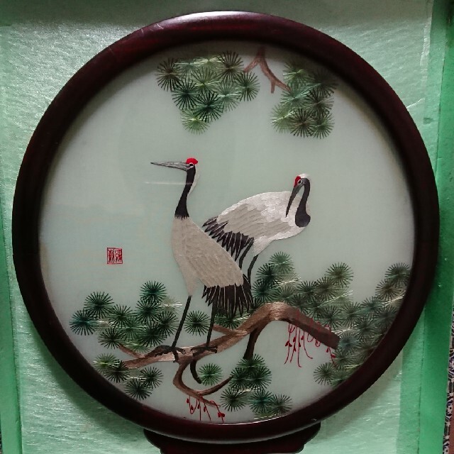 伝統工芸品 中国刺繍 蘇州シルク 双鶴図柄 丸額付きの通販 by 伝統工芸品 中国刺繍 蘇州シルク 双鶴図柄 丸額付きの通販 by