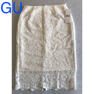 ジーユー(GU)のGU レースタイトスカート M オフホワイト 未使用品(ひざ丈スカート)