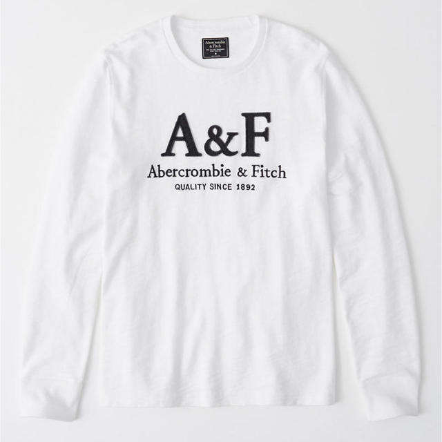 Abercrombie&Fitch(アバクロンビーアンドフィッチ)の【正規品】アバクロ A&F アップリケロゴロングTシャツ ホワイト S メンズのトップス(Tシャツ/カットソー(七分/長袖))の商品写真