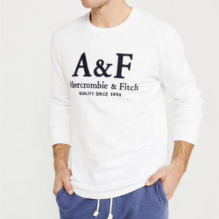 アバクロンビーアンドフィッチ(Abercrombie&Fitch)の【正規品】アバクロ A&F アップリケロゴロングTシャツ ホワイト S(Tシャツ/カットソー(七分/長袖))