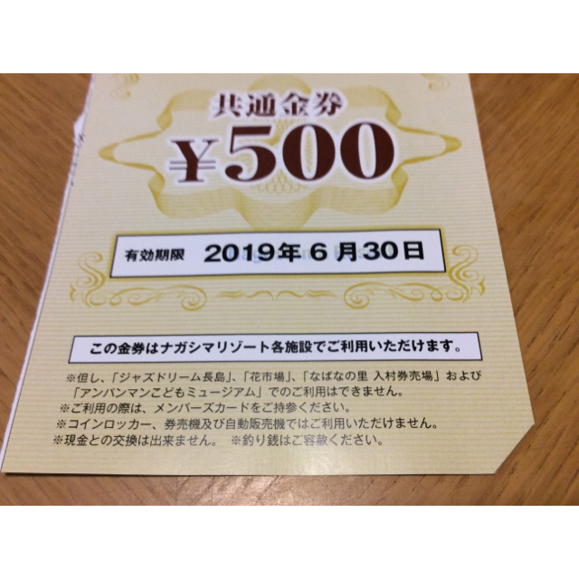 ナガシマスパーランド パスポート 2枚 ナガシマリゾート500円券2枚