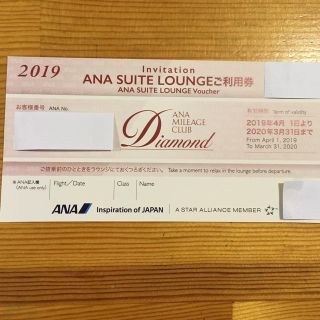 エーエヌエー(ゼンニッポンクウユ)(ANA(全日本空輸))のANA SUITE LOUNGE スイートラウンジ 利用券 3枚(その他)