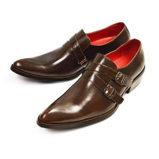 【新品】ビジネスシューズ 革靴 紳士靴 ベルト 濃茶 24.5cm～28cm(ドレス/ビジネス)