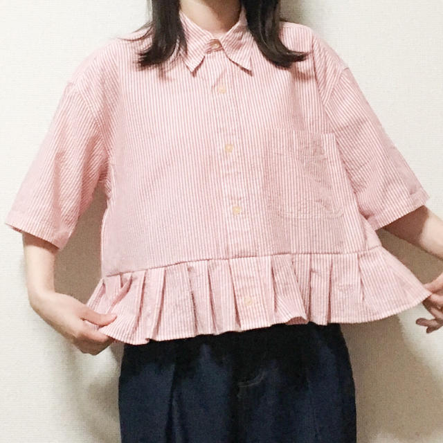 ［remake］赤ストライプ裾フリルシャツ