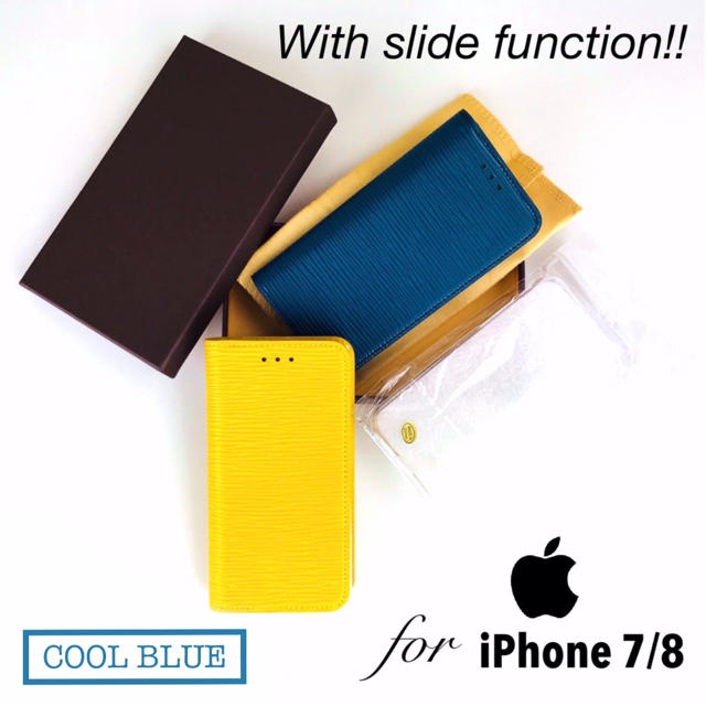 【新品】LVエピ風スライド機能付きiPhone7/8用ケース／クールブルー