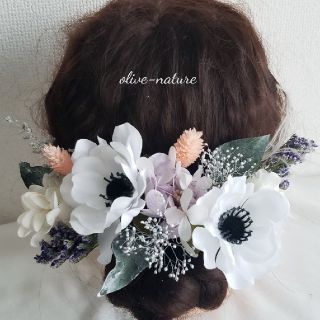 ヘッドドレス ～アネモネのパステルピンクstyle～ 髪飾り ドライフラワーハンドメイド