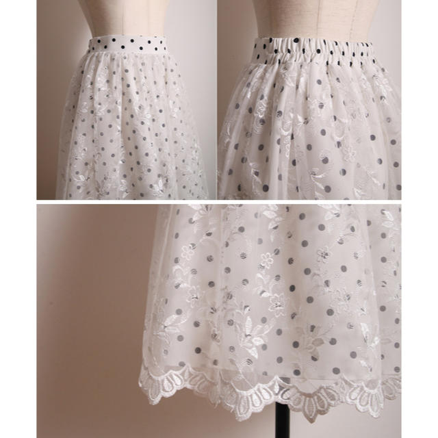 tocco(トッコ)の⭐︎新品 トッコクローゼット  チュール 水玉 スカート フラワー刺繍 M レディースのスカート(ひざ丈スカート)の商品写真
