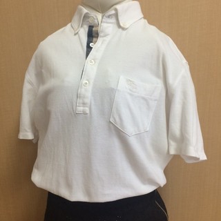 バーバリー(BURBERRY)の美品 バーバリー 白 ノバチェック ポロシャツ ボタンダウンシャツ 半袖シャツ(シャツ)