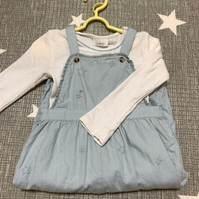 NEXT(ネクスト)の next  ミント刺繍入りオーバーオールセット12-18month キッズ/ベビー/マタニティのベビー服(~85cm)(ロンパース)の商品写真